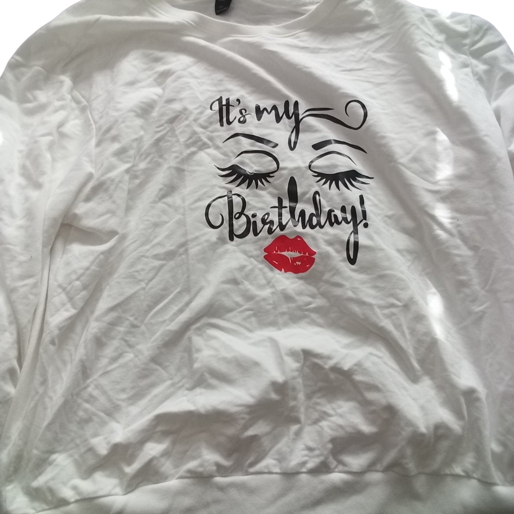 SHEIN White Birthday Sweater